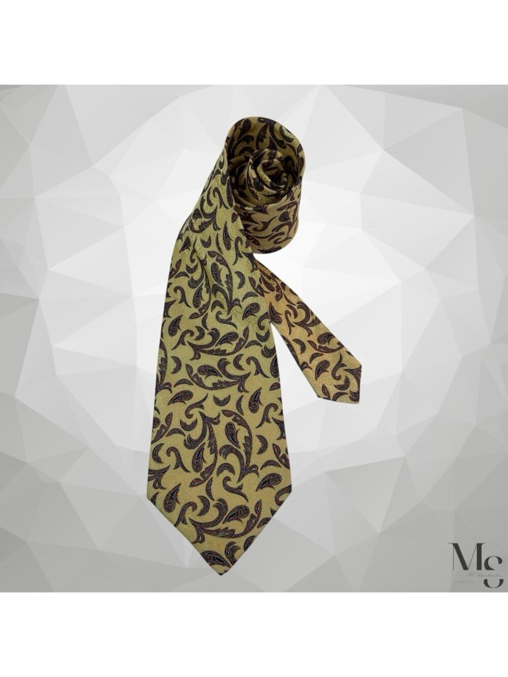 STEFANO RICCI Gold Paisley Swirl Luxury Silk Tie Made In Italy 60"-3.75" EUC